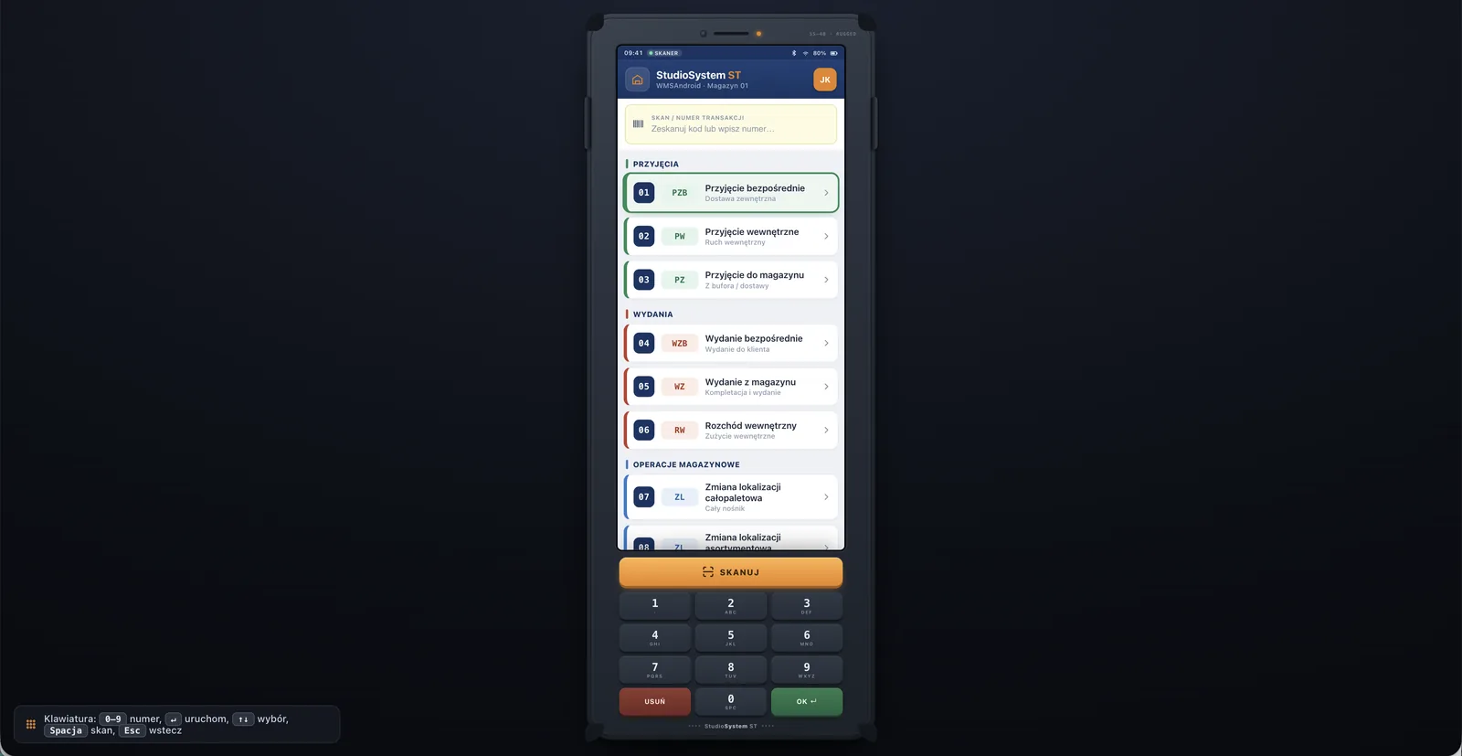 WMS android skaner operacje