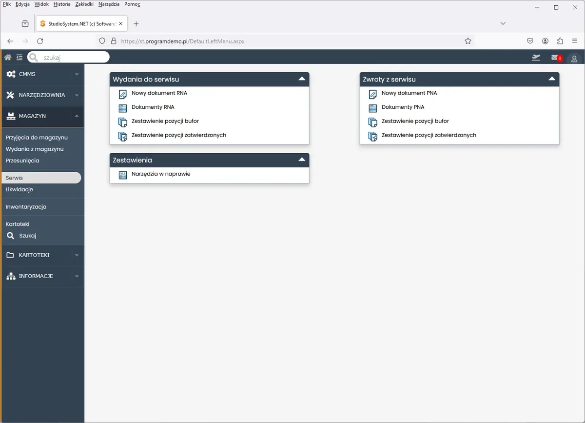 Studio TCS.net moduł magazyn serwis