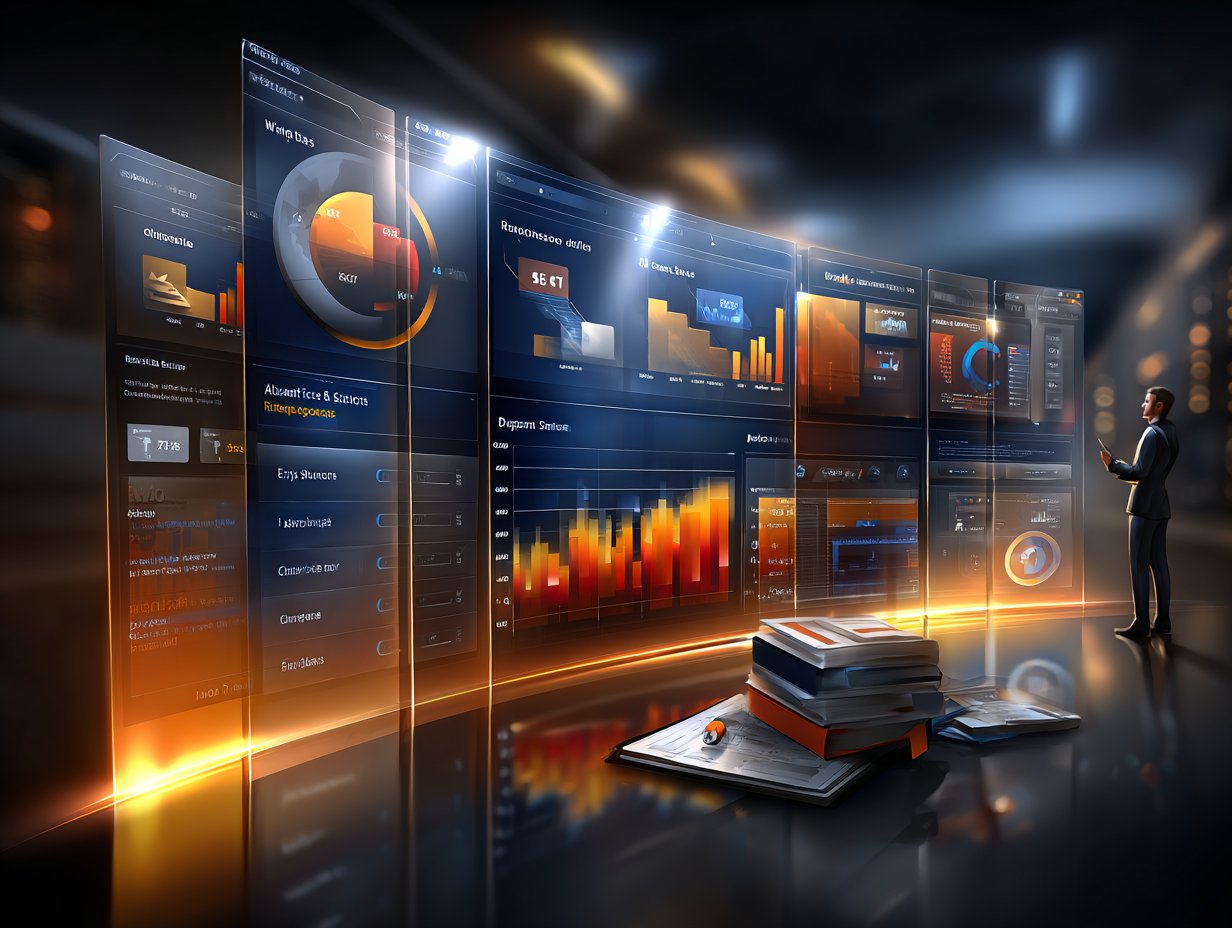 Cyfrowa architektura połączonych modułów bazodanowych i procesorów, obrazująca zaawansowane rozwiązania dostarczane przez producenta systemów informatycznych.