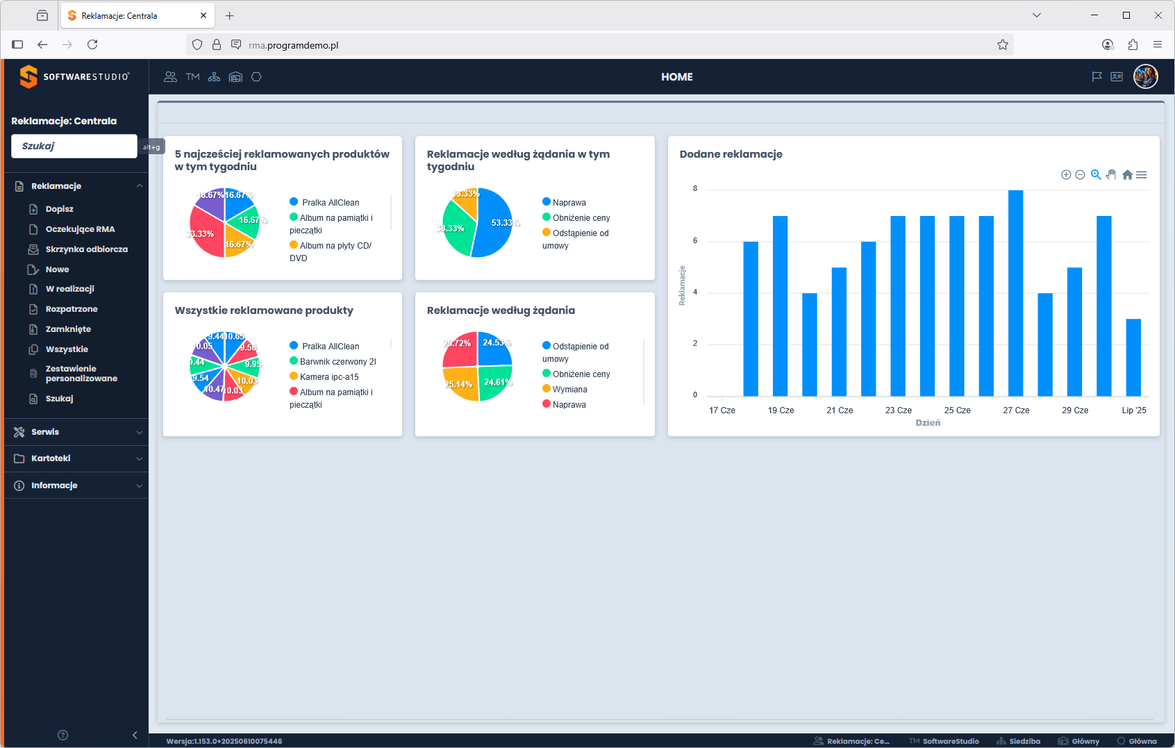 System Studio RMA.net – zaawansowane raportowanie i analityka zgłoszeń reklamacyjnych w czasie rzeczywistym. Panel analityczny oprogramowania do reklamacji Studio RMA.net