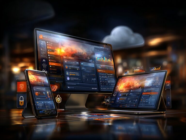 Cyfrowa sieć połączonych komponentów technologicznych i baz danych symbolizująca dedykowane rozwiązania tworzone przez producenta oprogramowania na zamówienie.