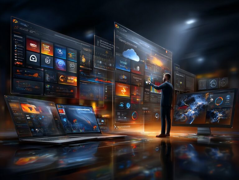 Cyfrowe połączenia procesów i modułów technologicznych symbolizujące kompleksową obsługę informatyczną firm oraz wsparcie techniczne IT.