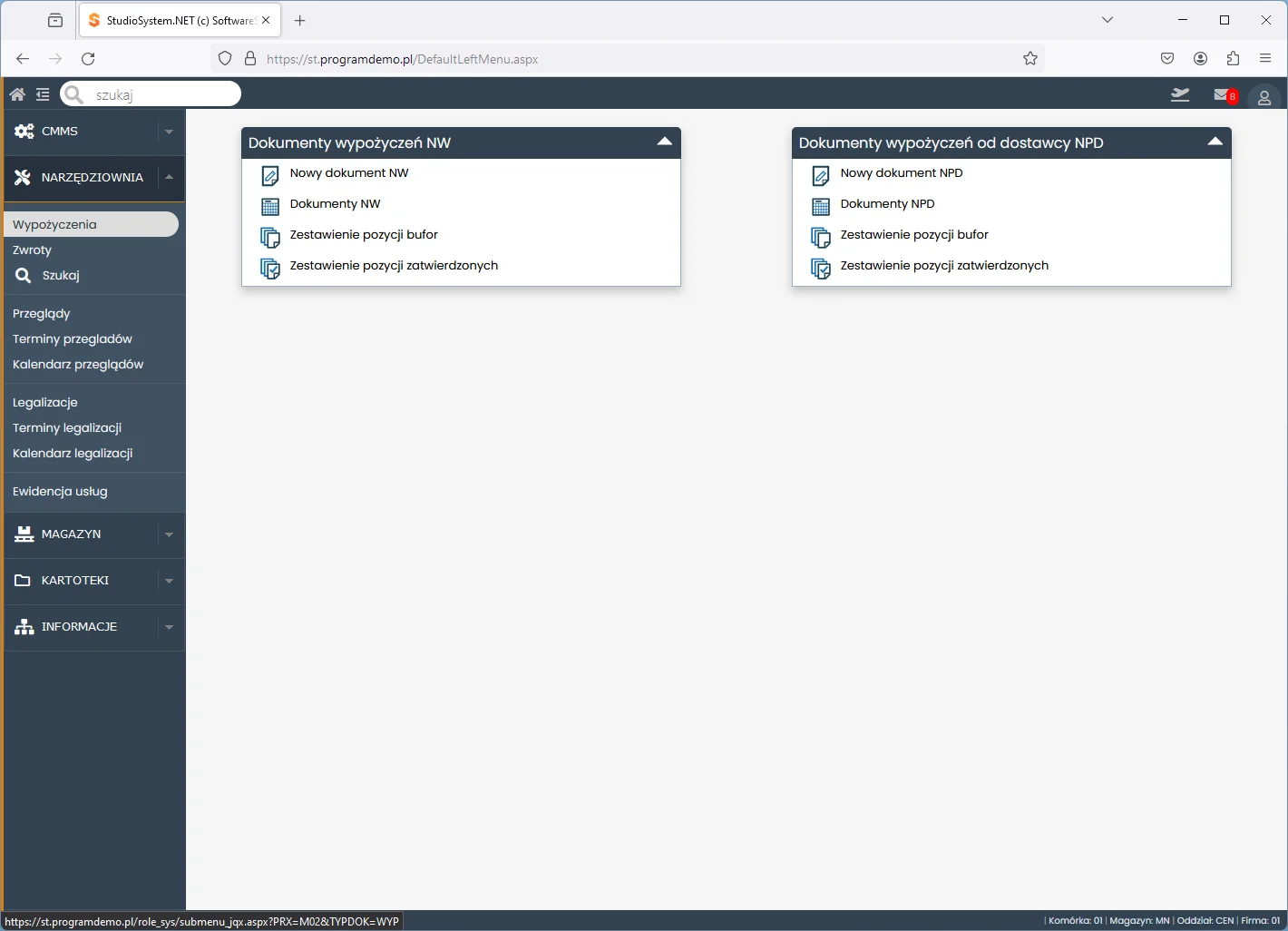 Studio TCS.net moduł Narzędziownia wypożyczenia narzędzi