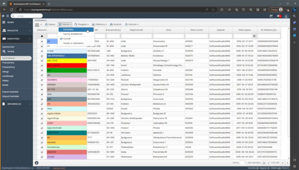 Kartoteki kontrahentów edycja