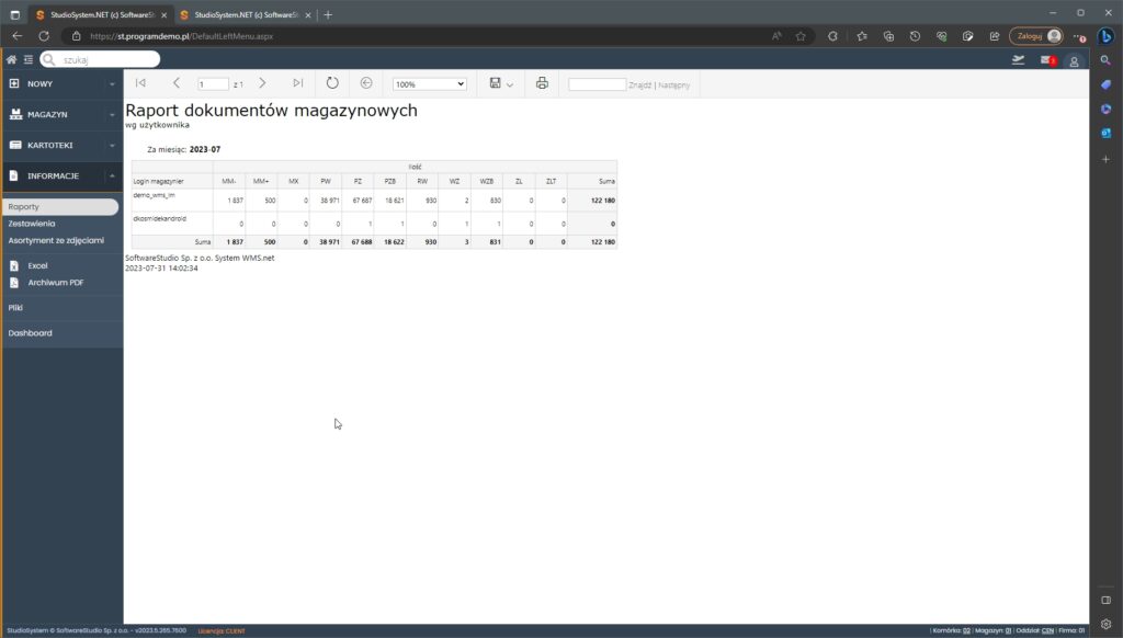 raport Statystyka bieżący miesiąc wg kolektor danych