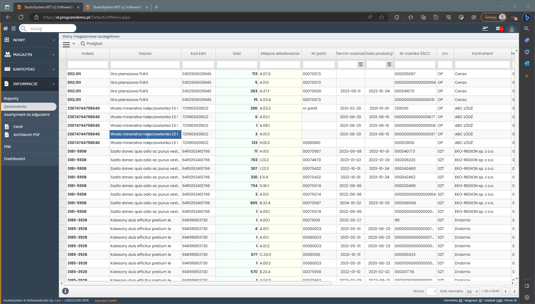 zestawienie Stany magazynowe szczegółowo