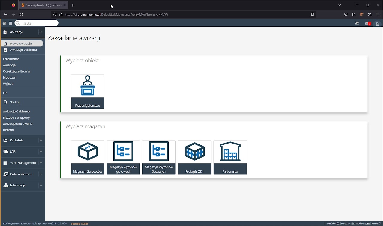 Formularz rejestrowania nowej awizacji