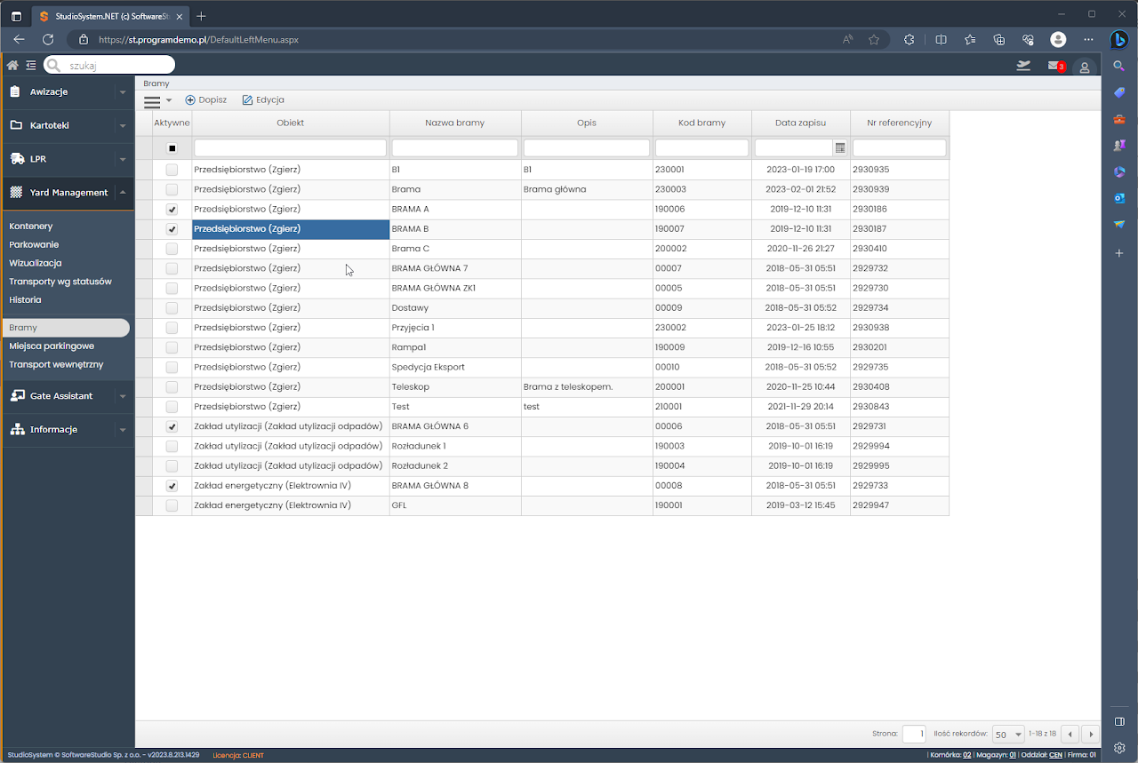 Yard management bramy