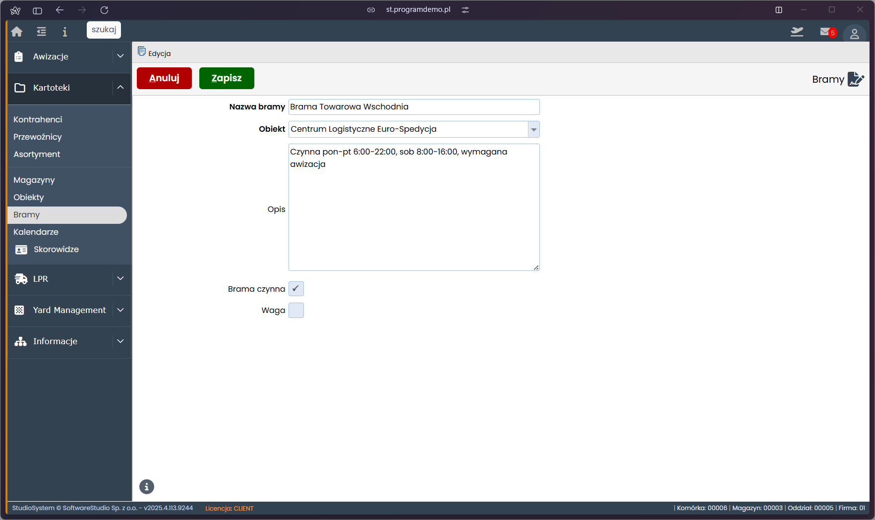 pojemność bram w magazynie