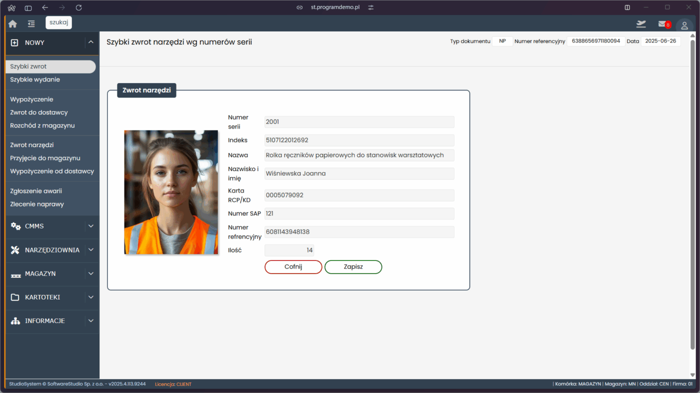 Szybki zwrot narzędzi
