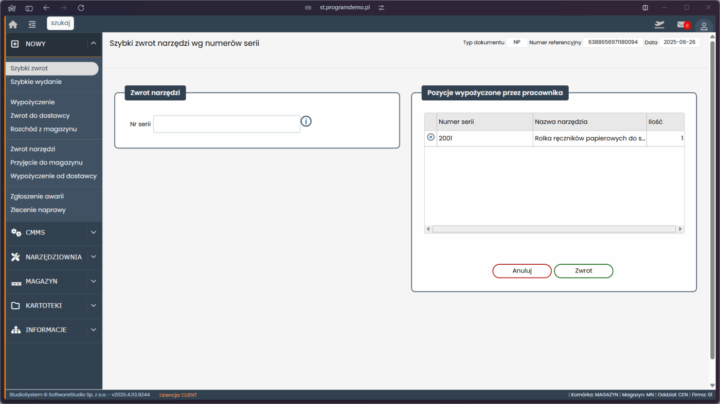 Szybki zwrot narzędzi