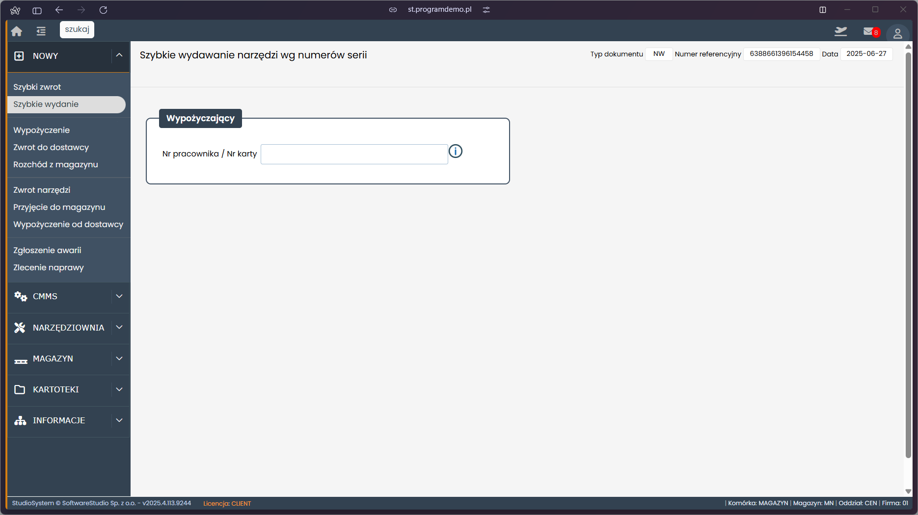 Szybkie wydanie narzędzi