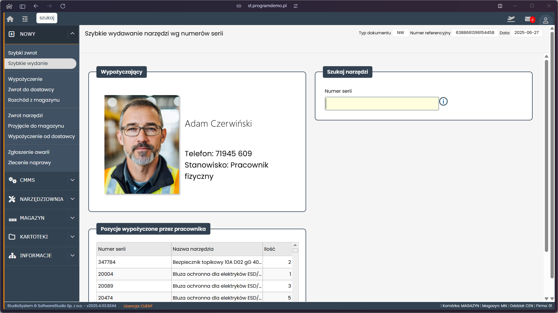 Szybkie wydanie narzędzi